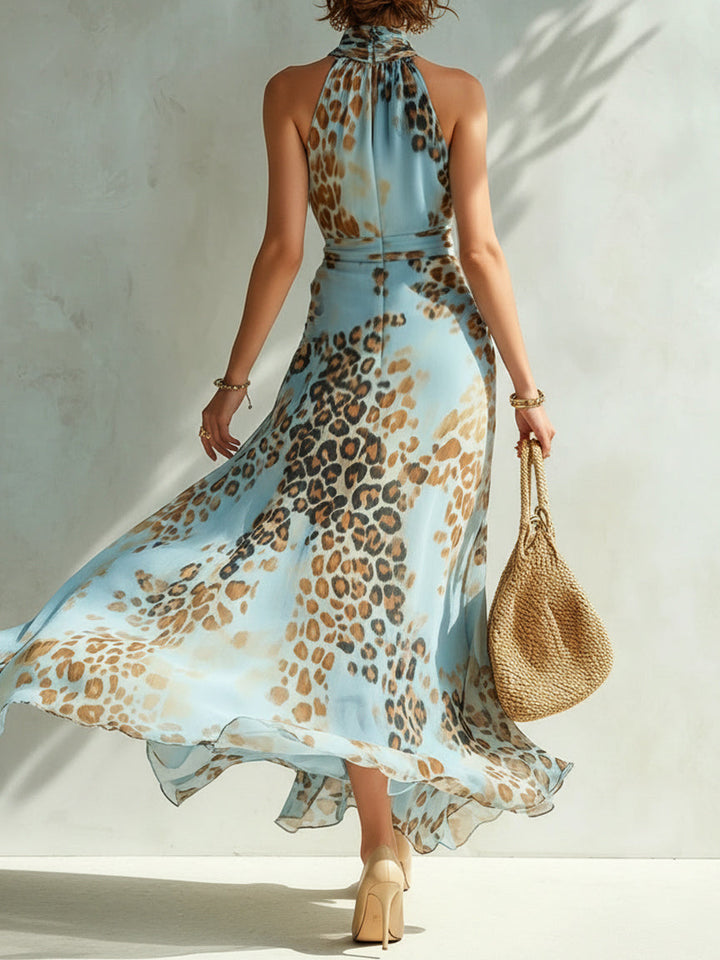 Barbara Leopard Halter Maxi Dress