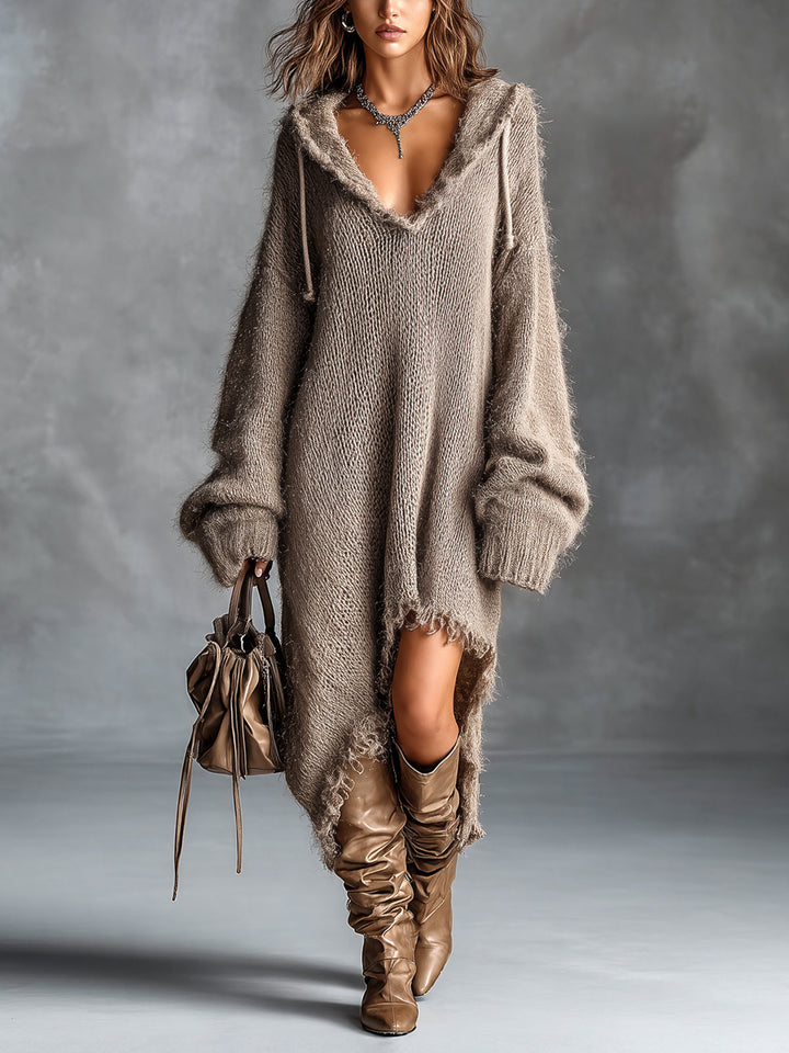 Sophia | Fuzzy Knit Hooded Oversized Dress