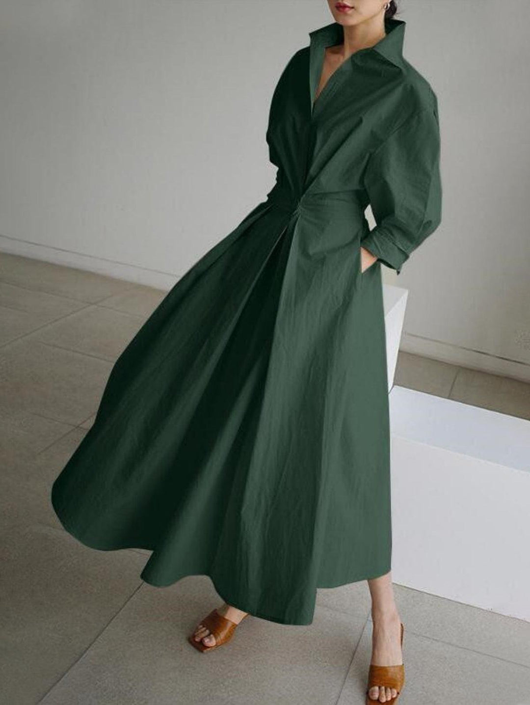 Elsie Elegant Button Lapel Midi Dress