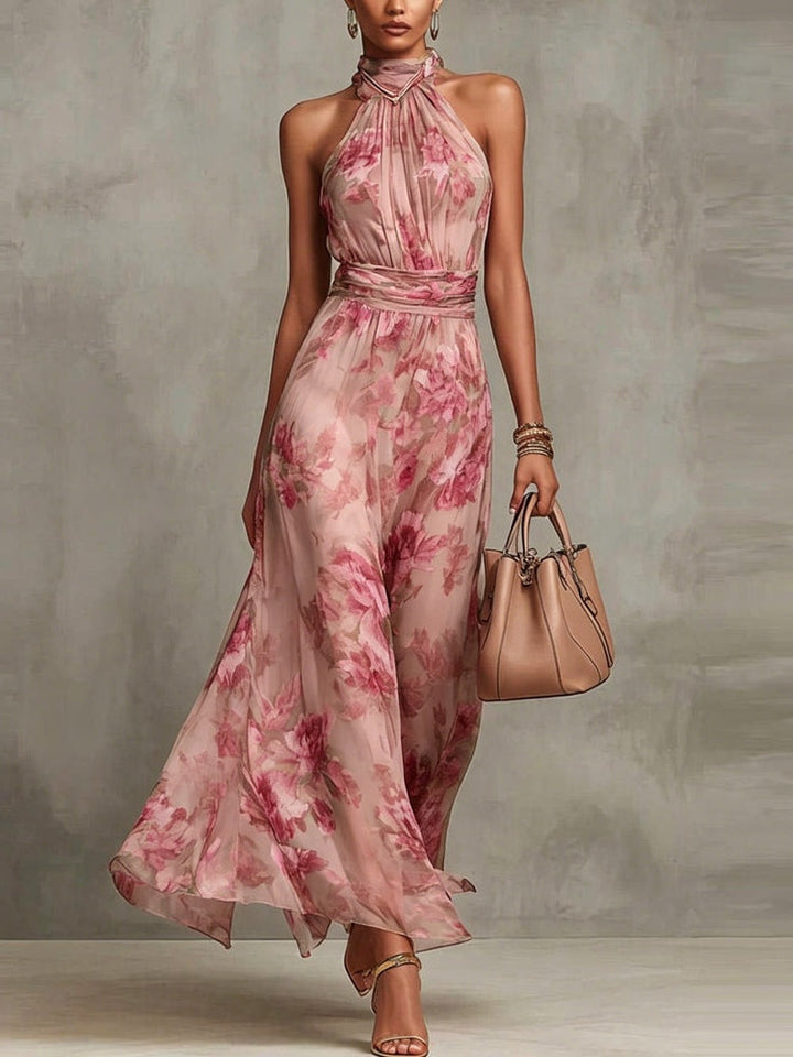 Adèle | Floral Chiffon Halter Maxi Dress