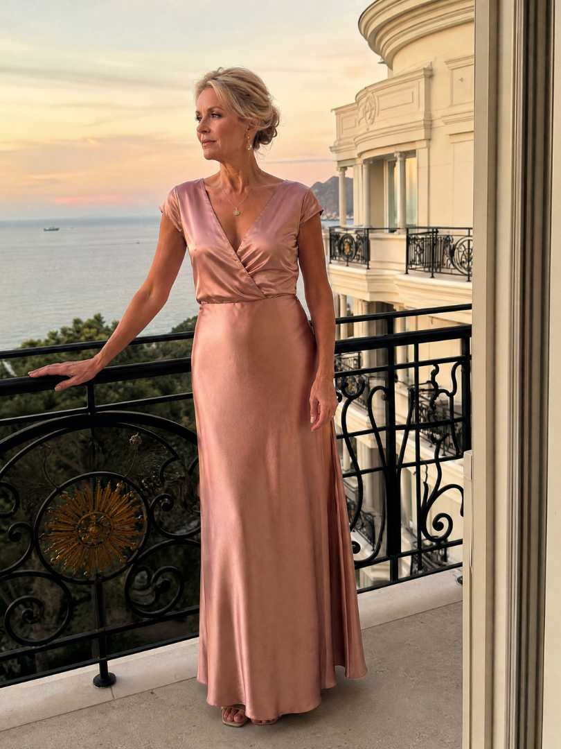 Samouse Cap Sleeve Wrap Bodice Maxi Dress