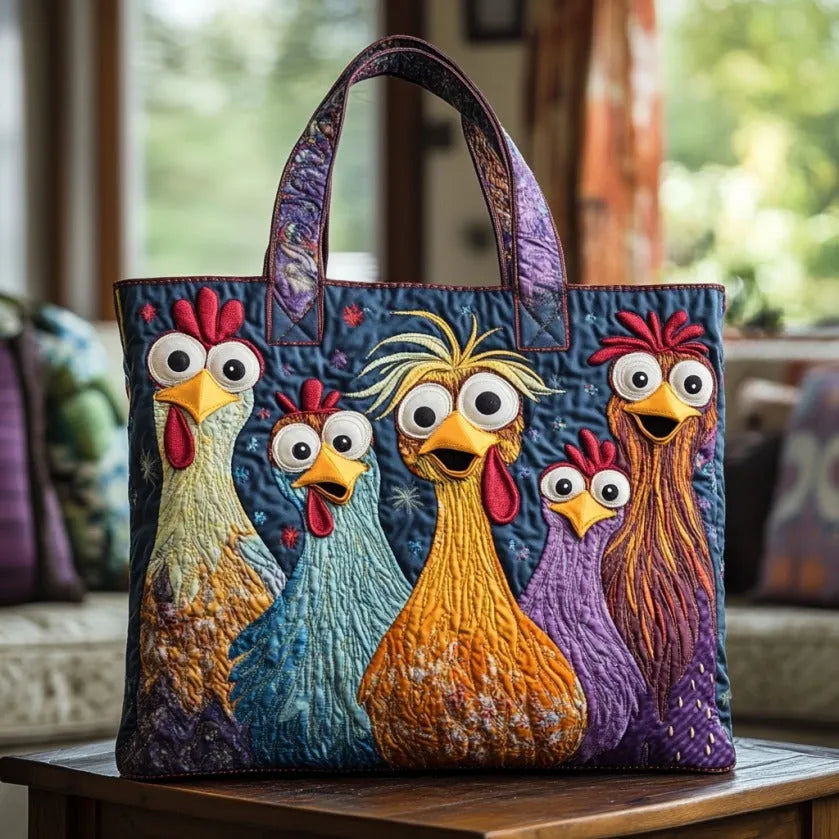 Handmade Bag with Colorful Hens