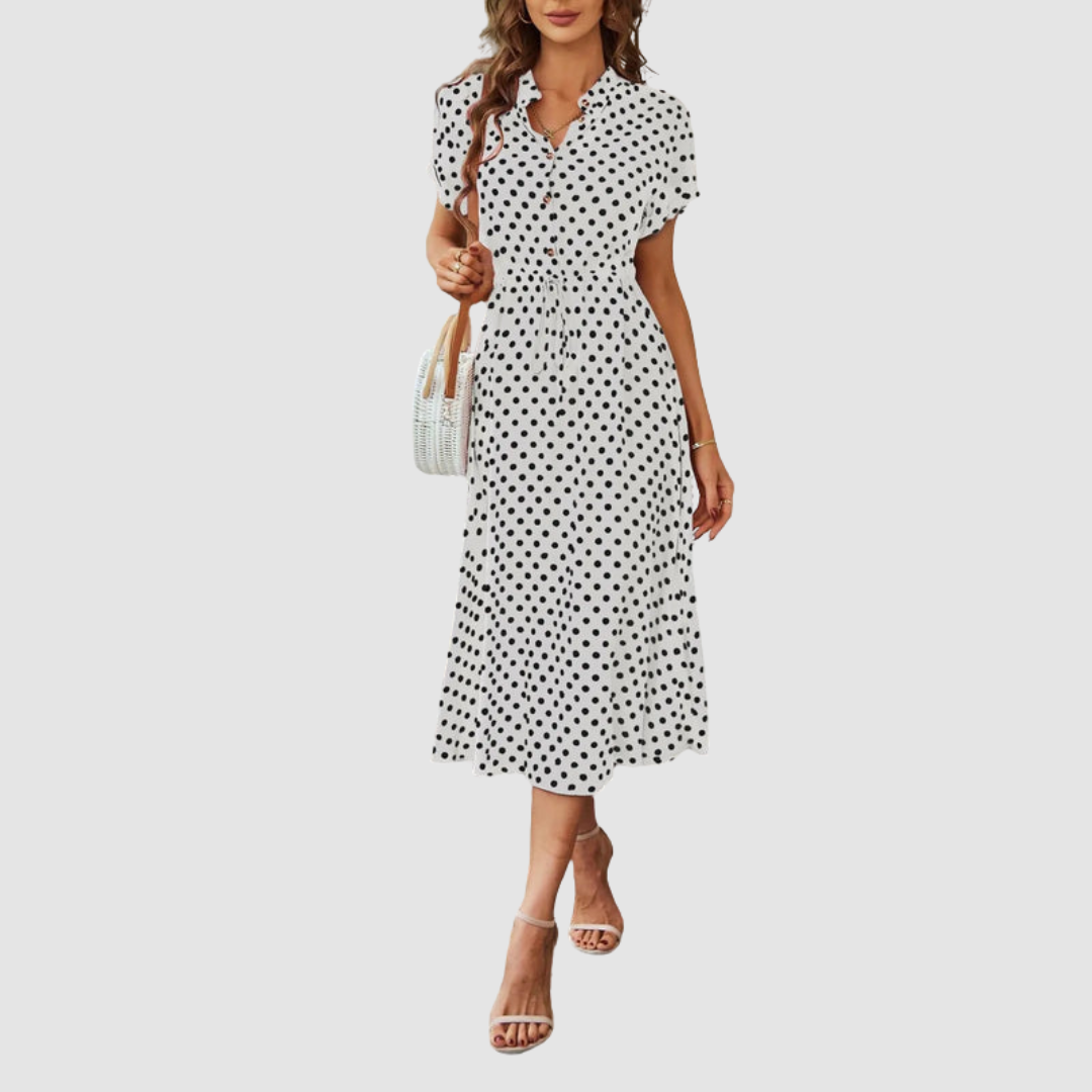 Kristen Elegant Polka Dot Midi Dress