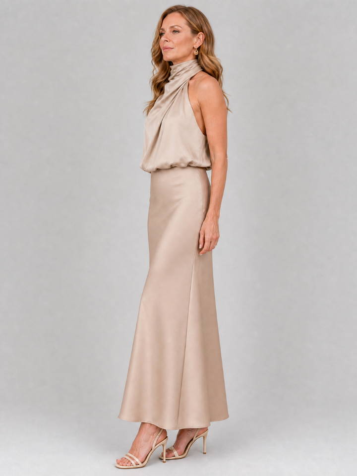 Nopal Sleeveless Draped Neck Midi Dress
