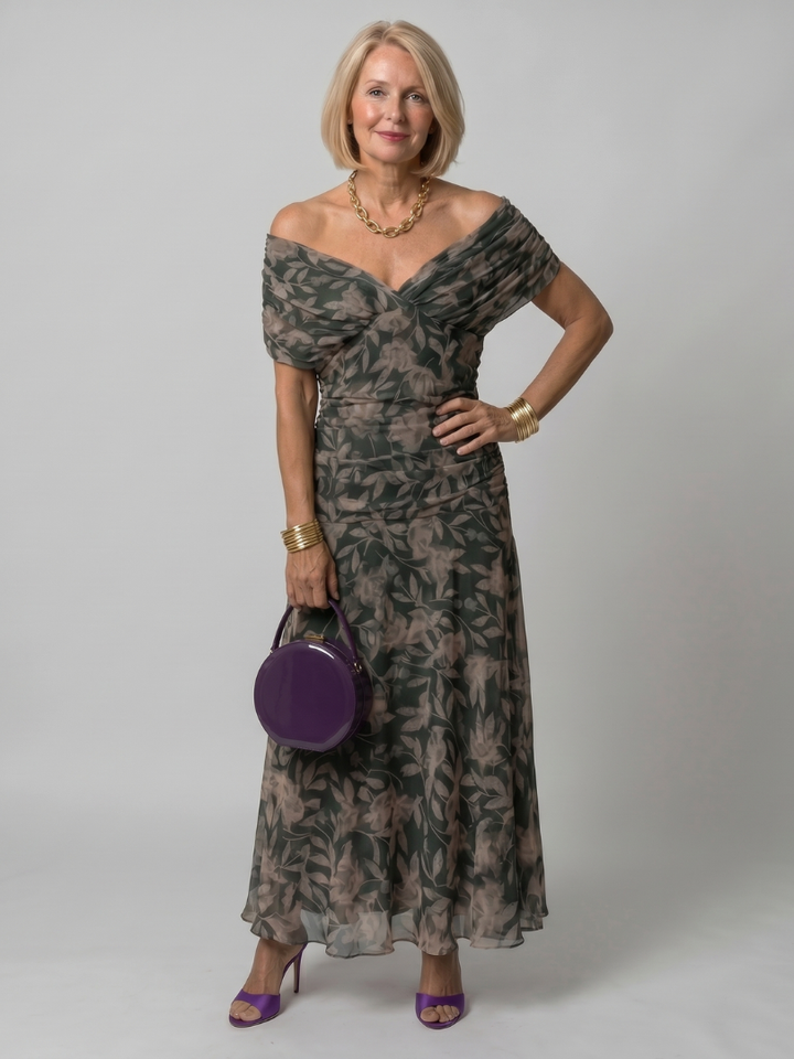 Calen Off Shoulder Flow Midi Dress