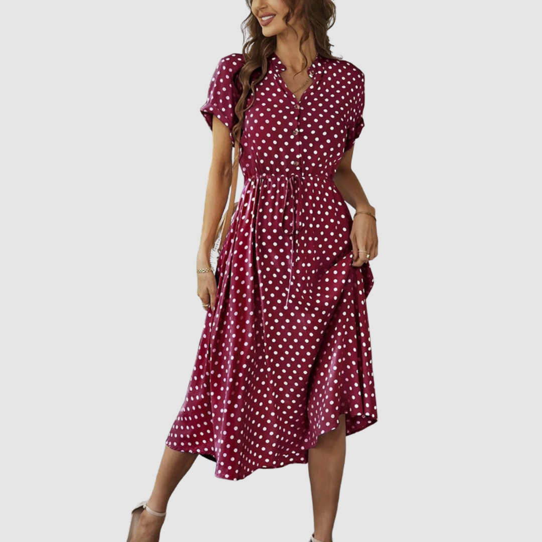 Kristen Elegant Polka Dot Midi Dress