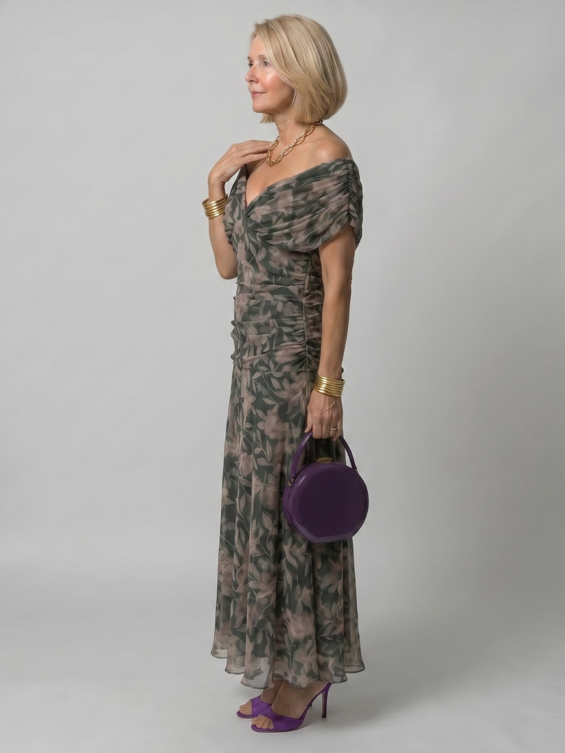 Calen Off Shoulder Flow Midi Dress