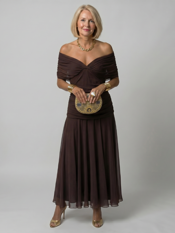 Calen Off Shoulder Flow Midi Dress