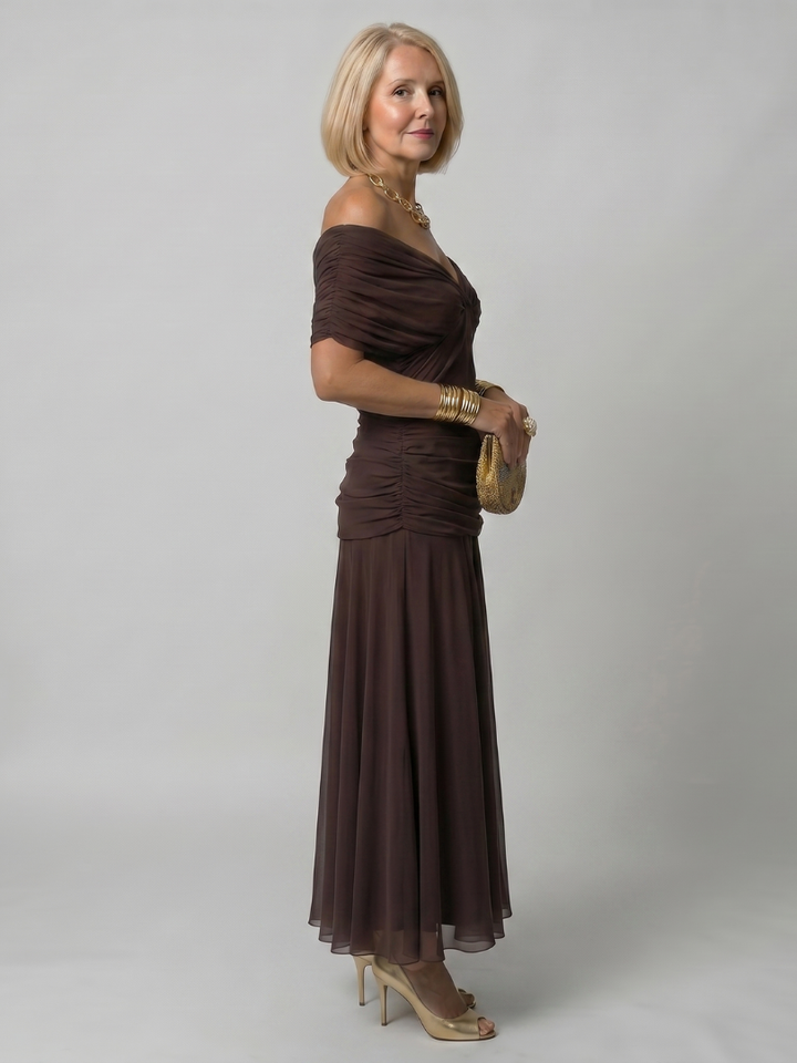 Calen Off Shoulder Flow Midi Dress