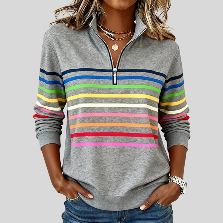 Prismette | Colorful Striped Quarter-Zip Sweatshirt