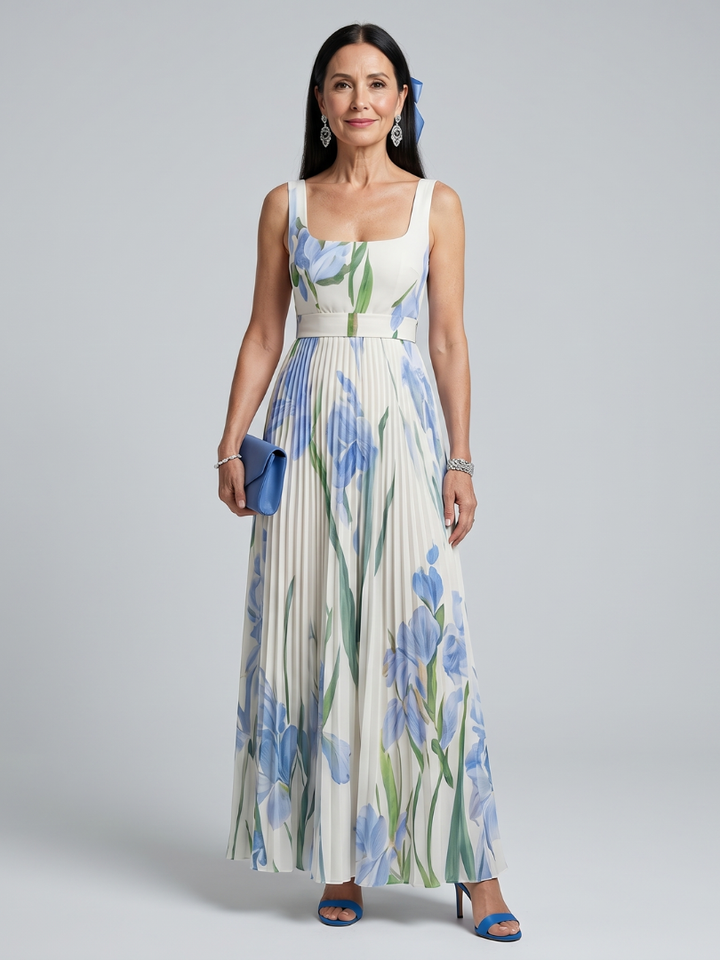 Ophelia Sleeveless Square Neck Floral Print Midi Dress
