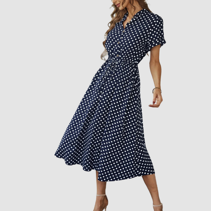 Kristen Elegant Polka Dot Midi Dress