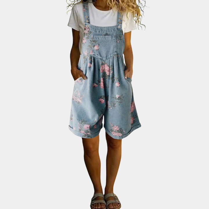 Saylor - Vintage Washed Soft Cotton Feel Denim Floral Jumpsuit