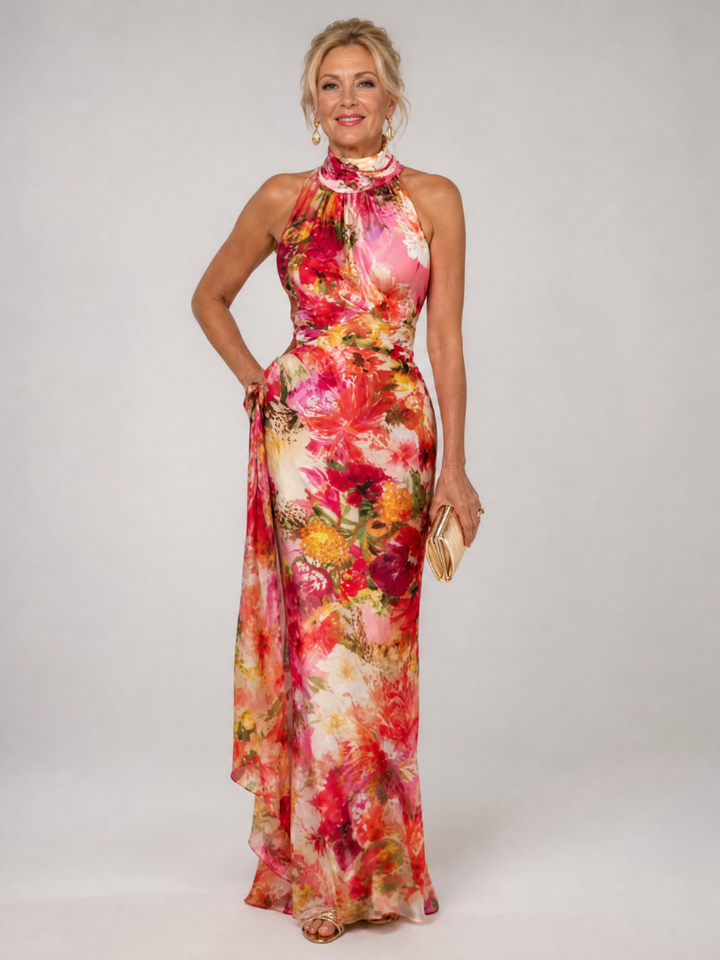 Elisabetta Halter Neck Floral Print Maxi Dress