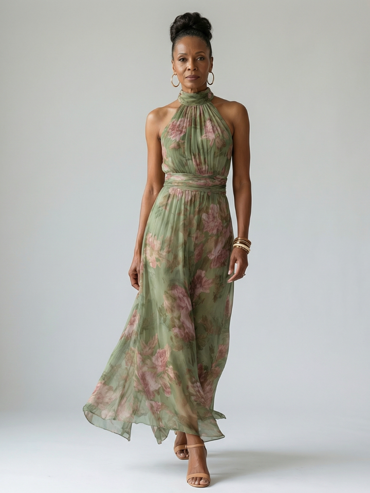 Mirelle Gathered Halter Midi Dress