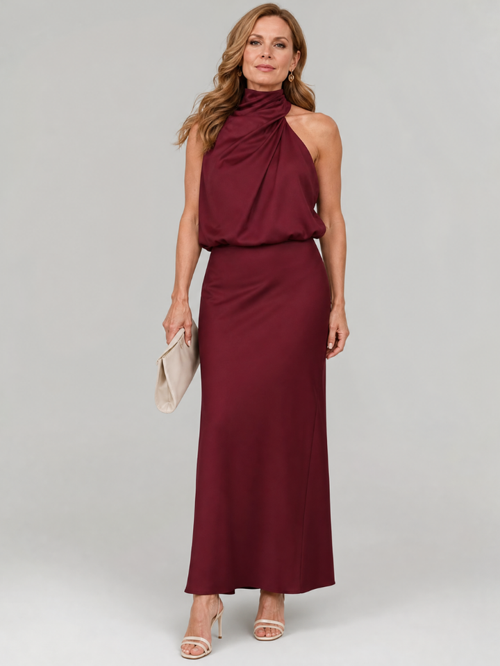Nopal Sleeveless Draped Neck Midi Dress