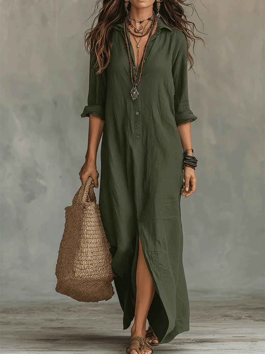 Soline | Loose Black Maxi Dress with Buttons