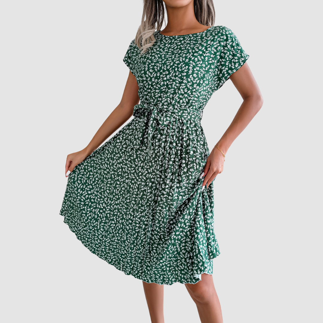 Lina Short Sleeve Floral A-Line Dress
