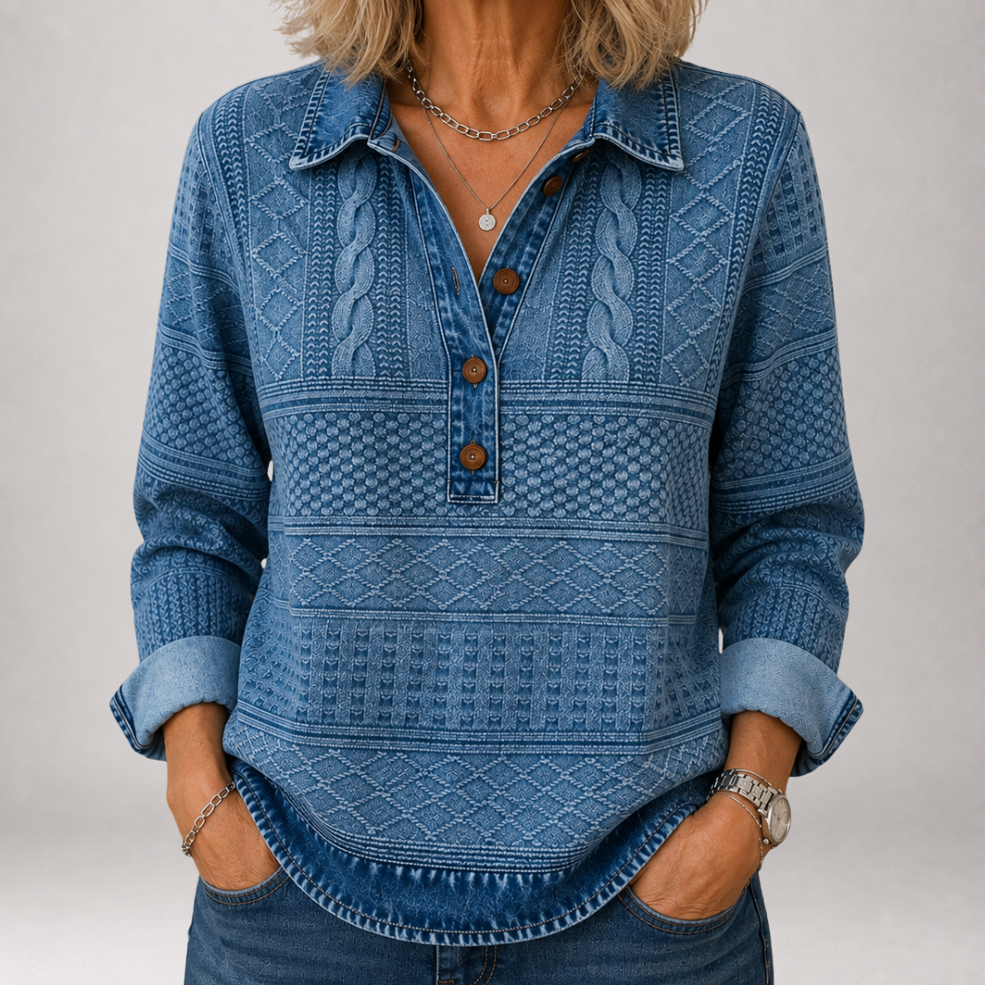 Jorunn | Jacquard Denim-Wash Polo Sweater