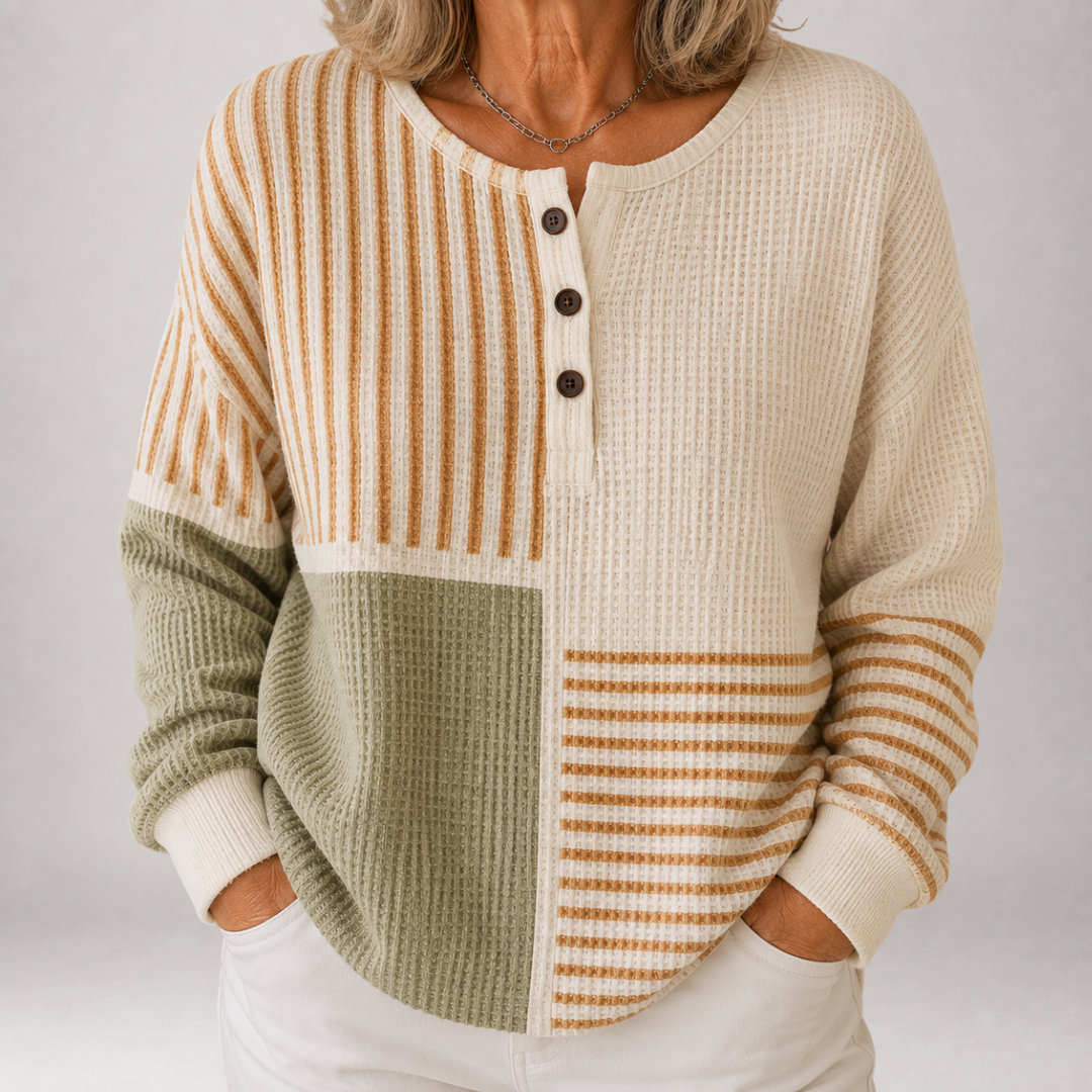 Lenore | Colorblock Waffle Henley