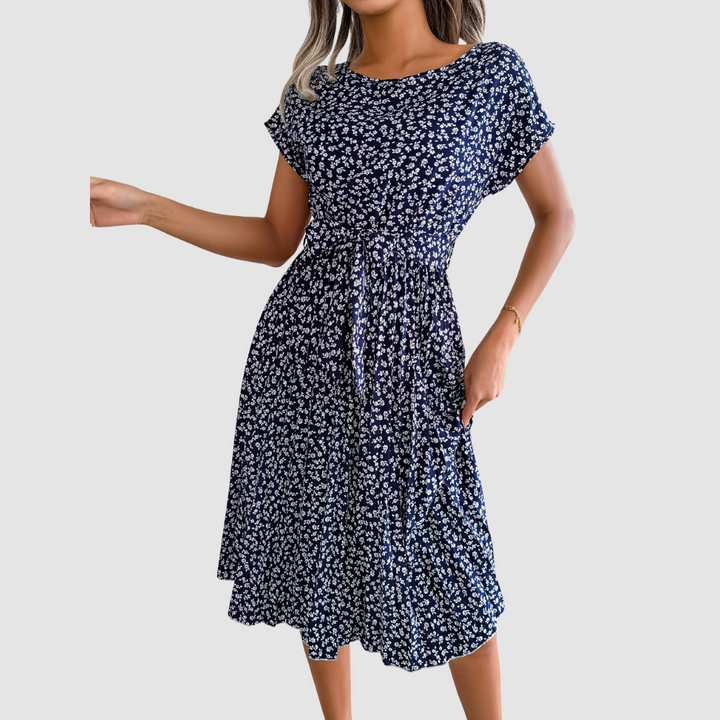 Lina Short Sleeve Floral A-Line Dress