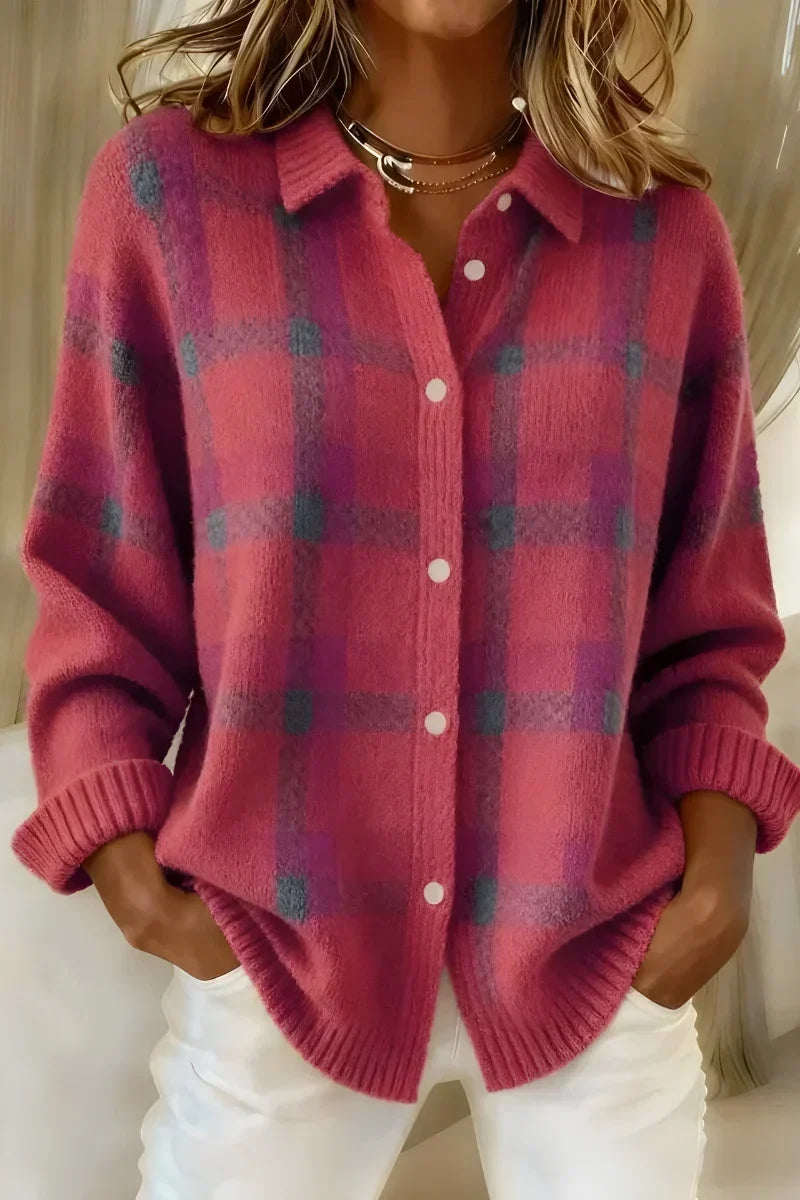 Vexana | Classic Collared Plaid Cardigan