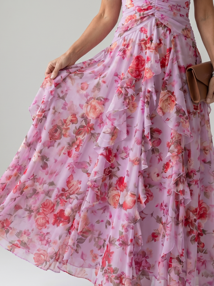 Nori Halter Neck Ruched Bodice Floral Maxi Dress