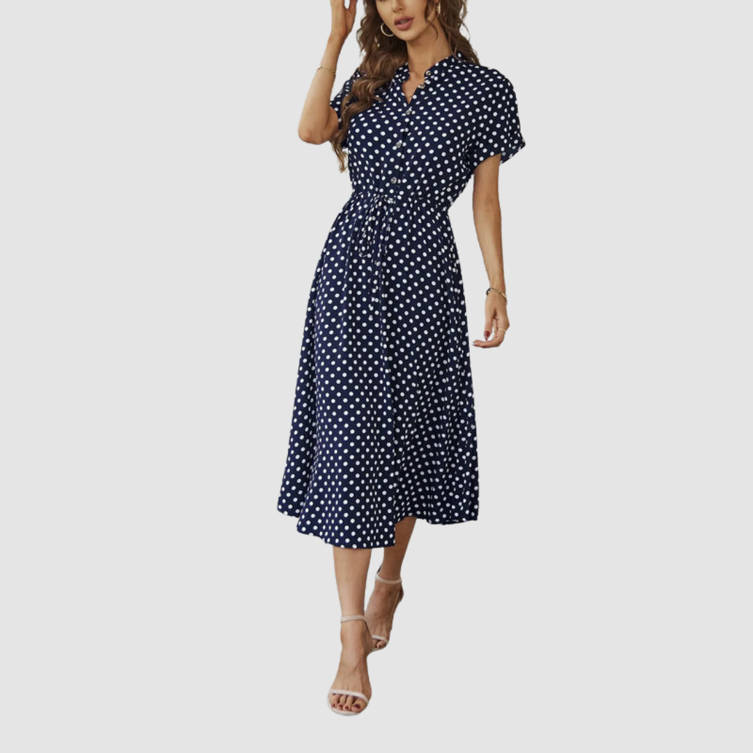 Kristen Elegant Polka Dot Midi Dress