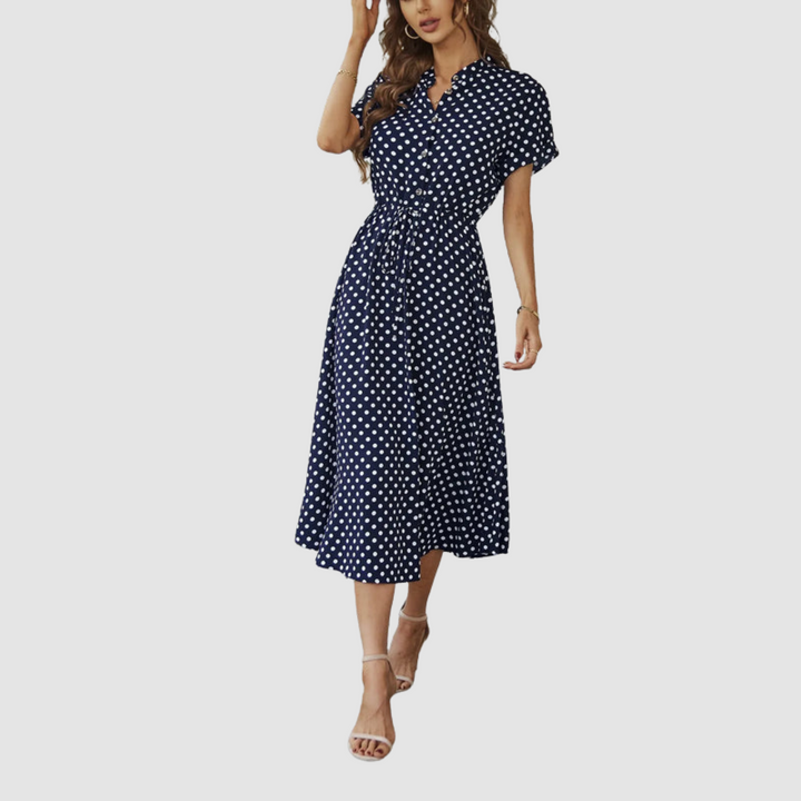 Kristen Elegant Polka Dot Midi Dress