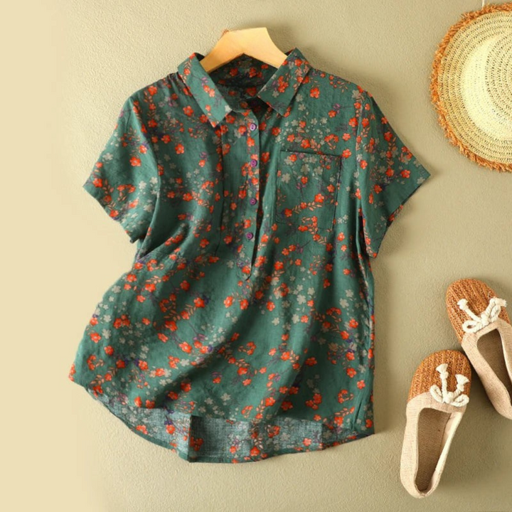 Olive Vintage Floral Summer Shirt