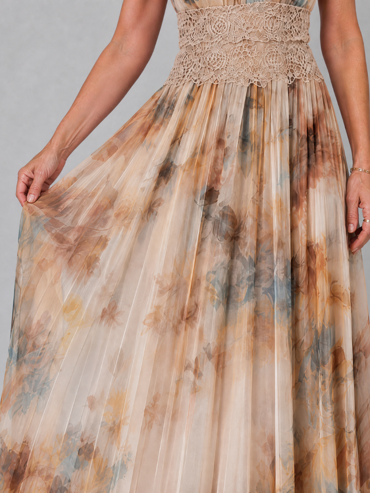 Elavenue Halter Neck Lace Waist Maxi Dress