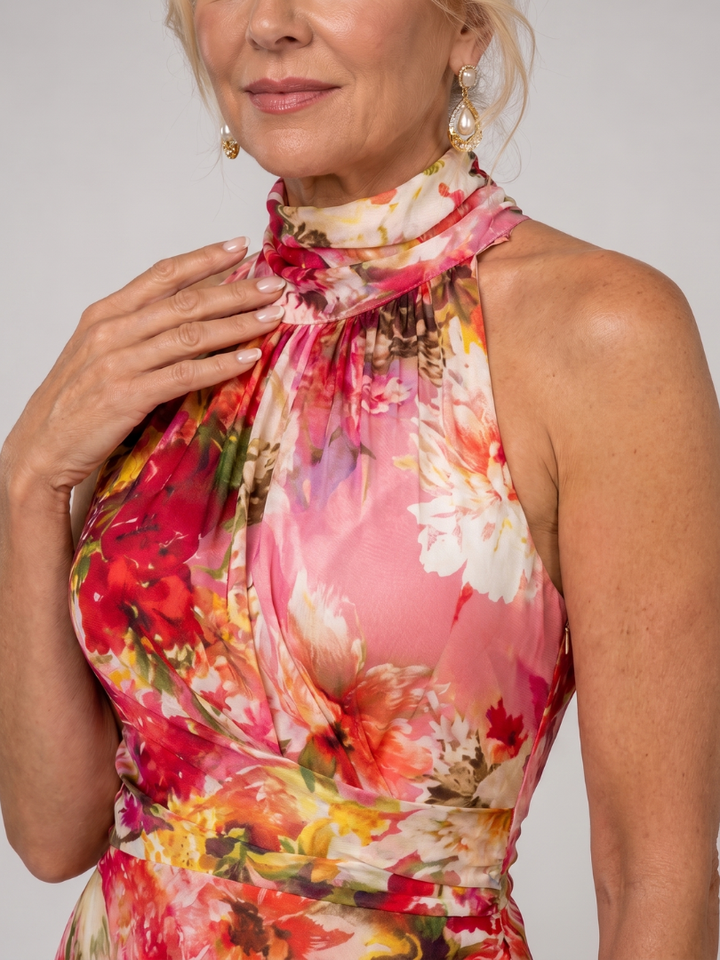Elisabetta Halter Neck Floral Print Maxi Dress