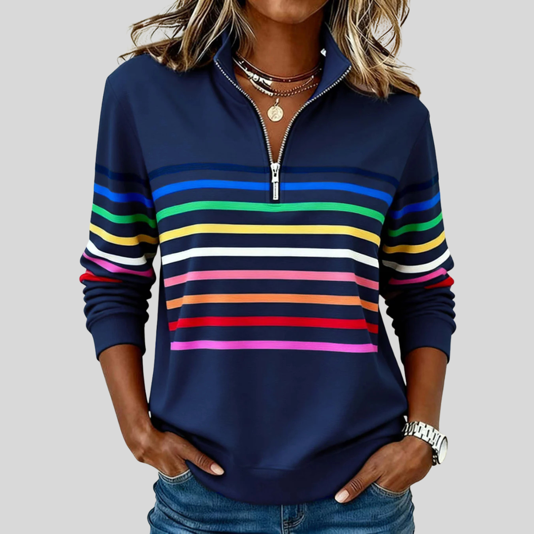 Prismette | Colorful Striped Quarter-Zip Sweatshirt