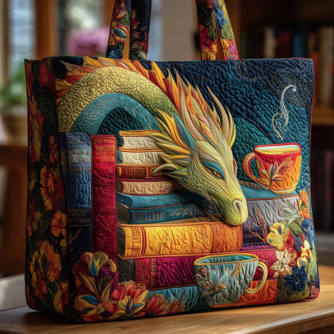 Handmade Bag with Dragon, Books and Cups