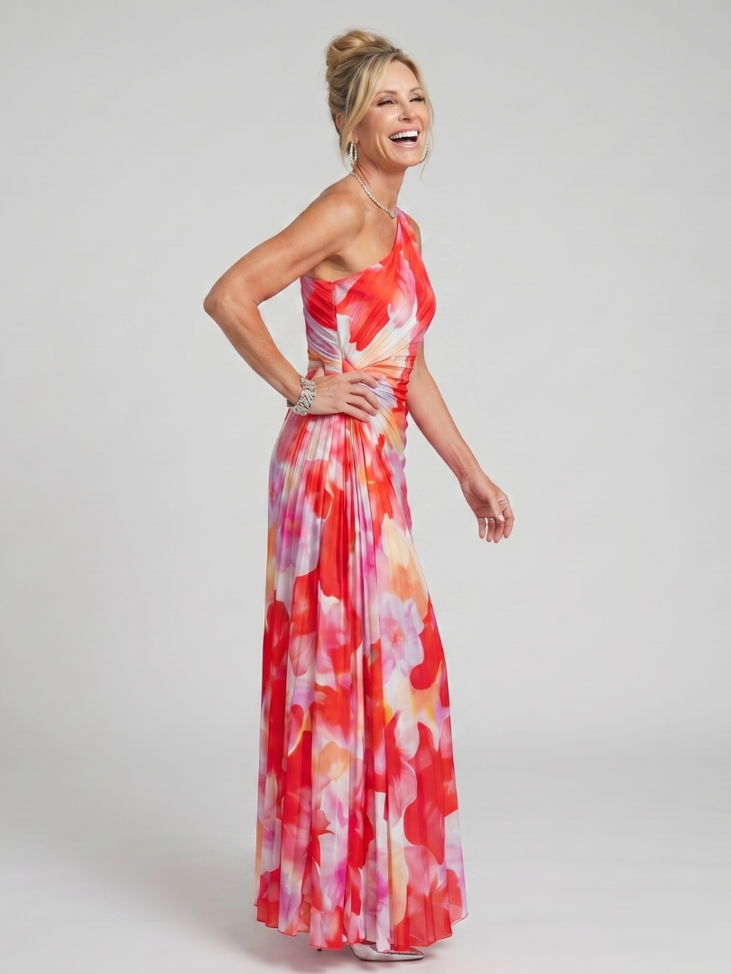 Taya One Shoulder Pleated Bodice Midi Dress