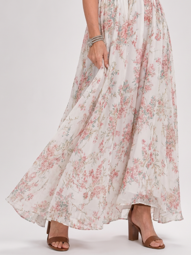 Guinevere Floral Print Flowing Skirt Midi Dress