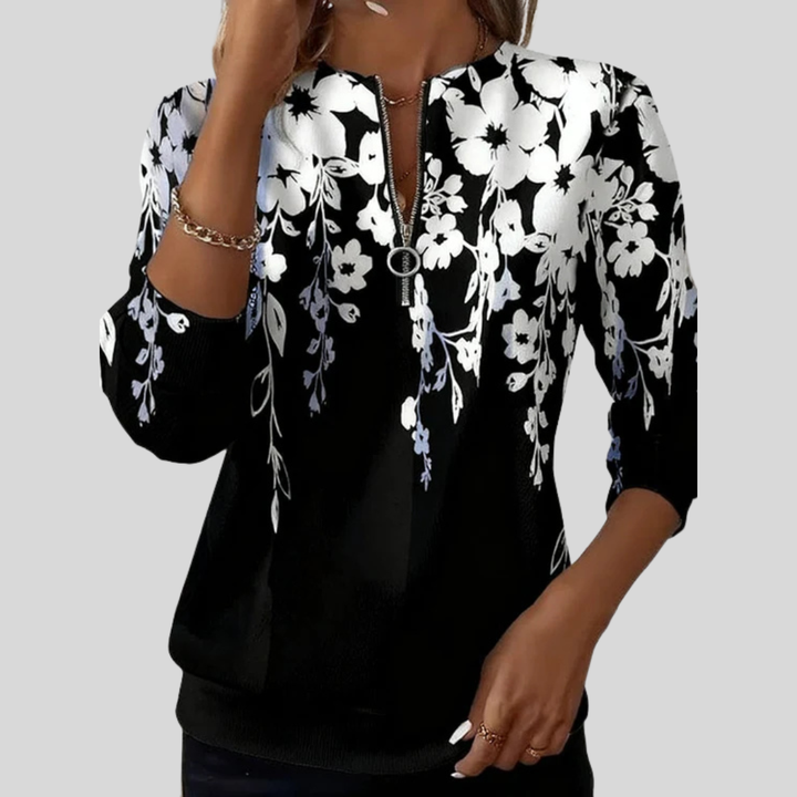 Crimson | Floral Print Zip Sweatshirt