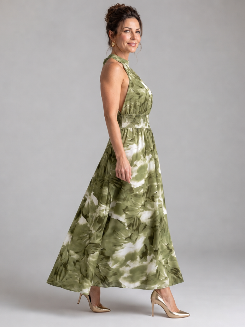 Olivia Gathered Waist Abstract Print Midi Dress