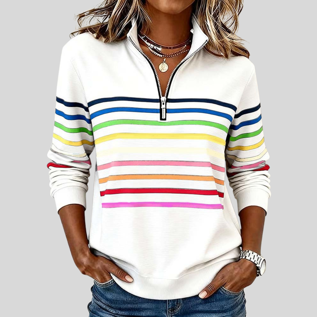 Prismette | Colorful Striped Quarter-Zip Sweatshirt
