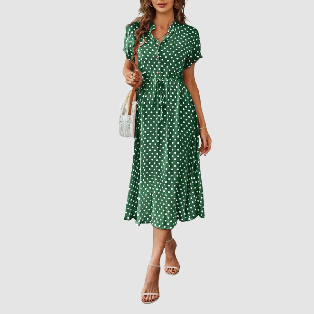 Kristen Elegant Polka Dot Midi Dress