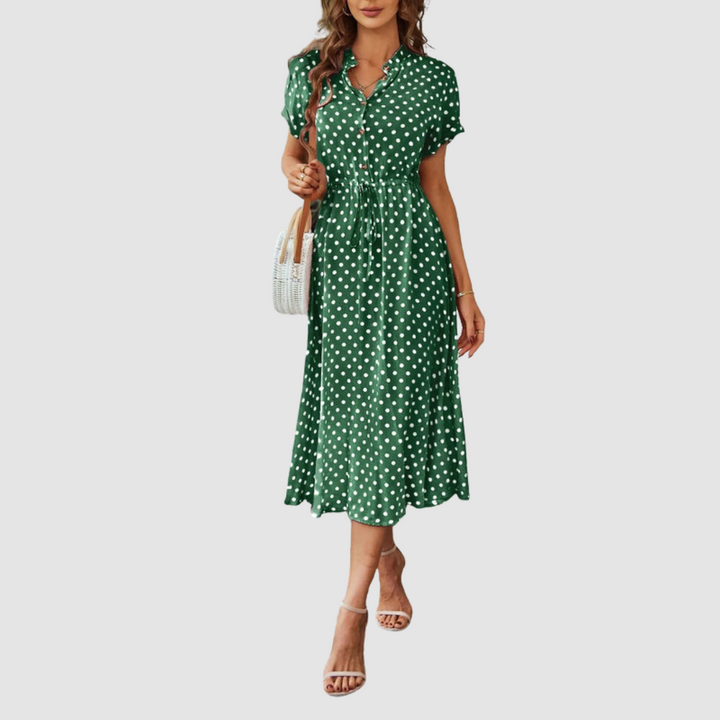 Kristen Elegant Polka Dot Midi Dress