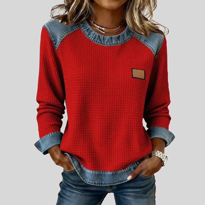 Delancine | Patchwork Design Waffle Sweatshirt