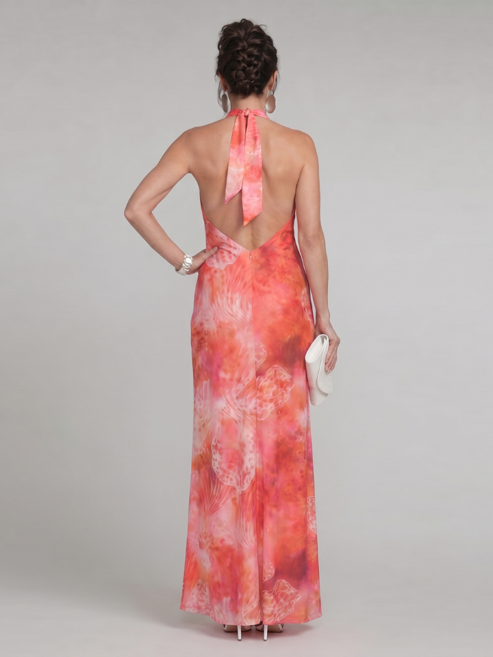Coraline Halter Neck Printed Pattern Maxi Dress