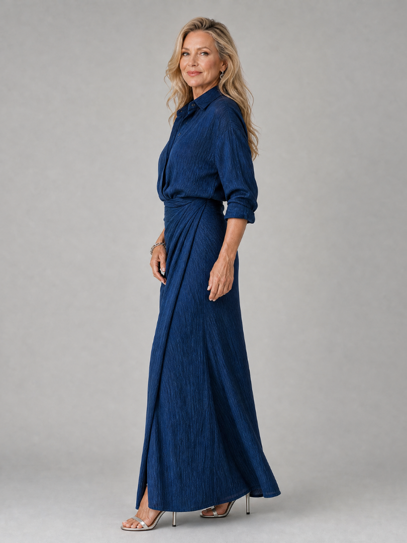 Mirque Long Sleeve Wrap Front Maxi Dress