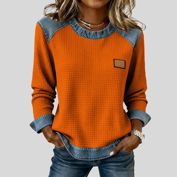 Delancine | Patchwork Design Waffle Sweatshirt