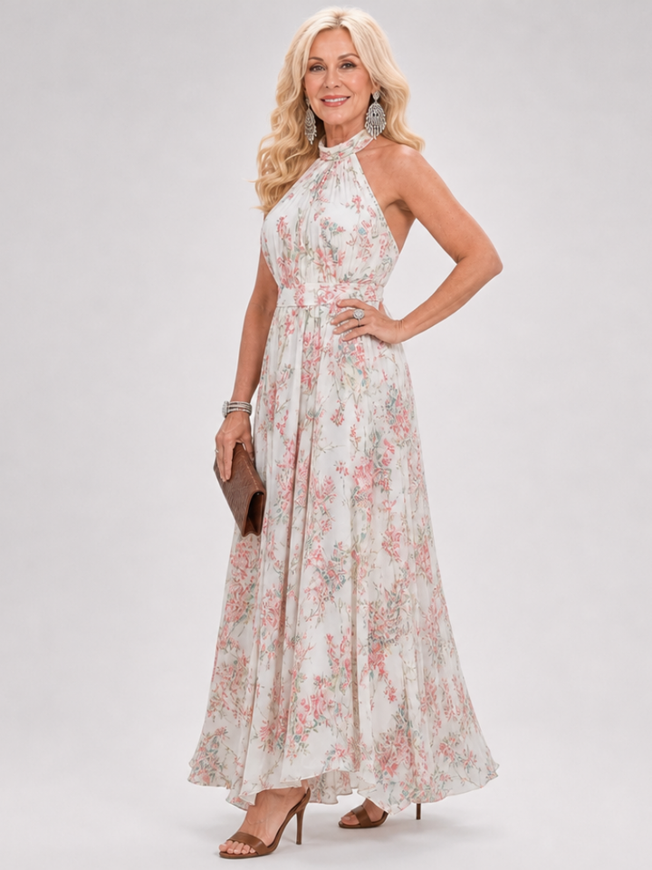 Guinevere Floral Print Flowing Skirt Midi Dress