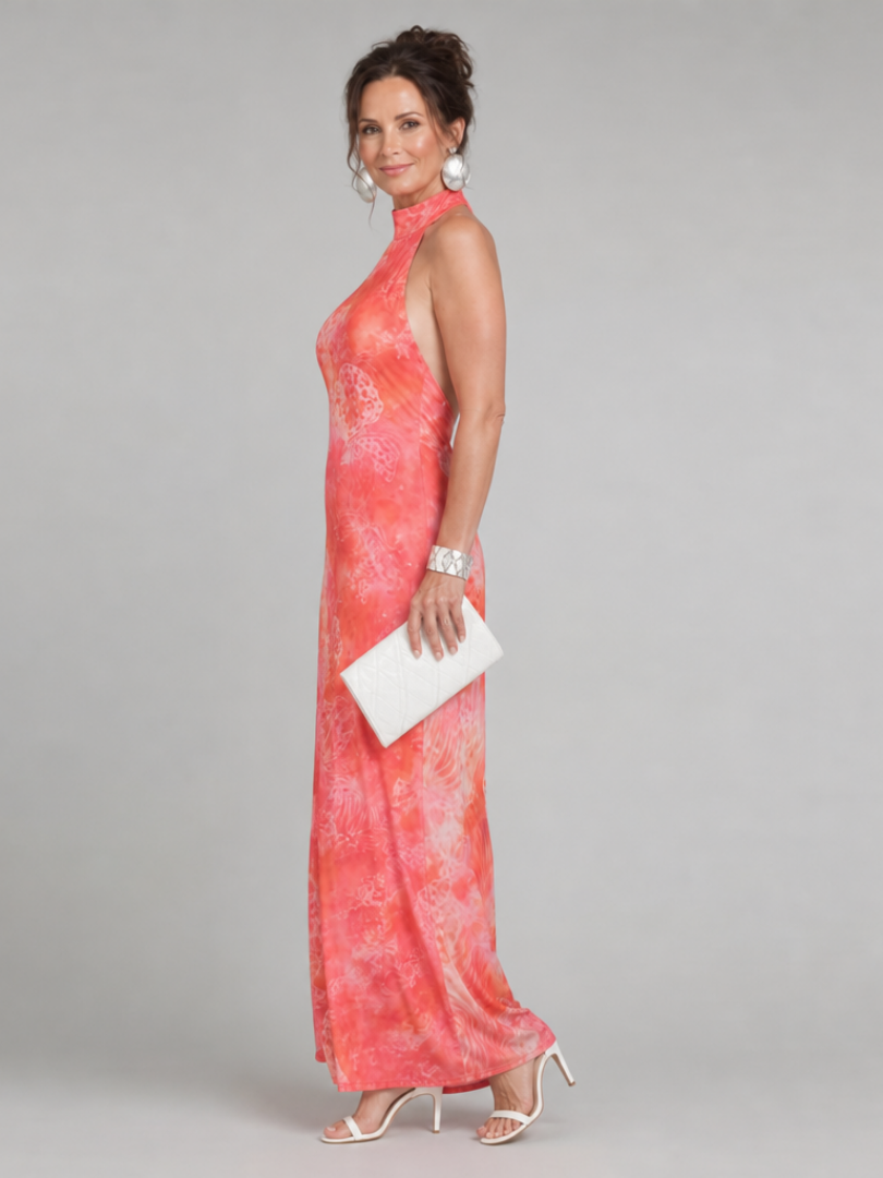 Coraline Halter Neck Printed Pattern Maxi Dress