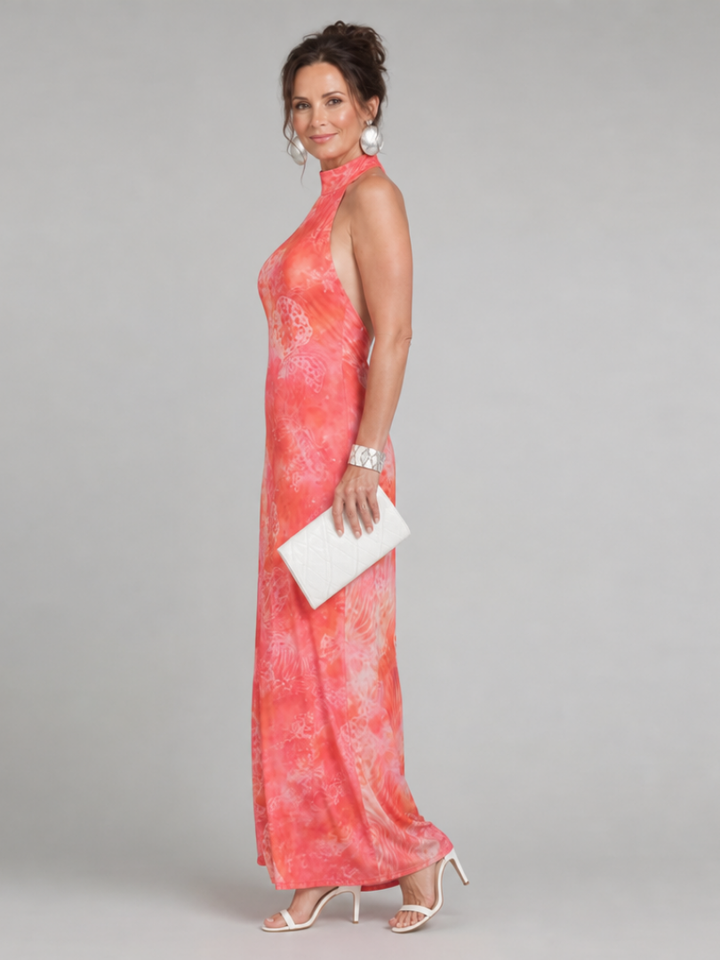 Coraline Halter Neck Printed Pattern Maxi Dress