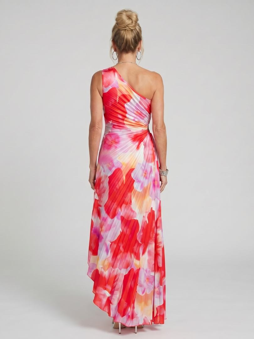 Taya One Shoulder Pleated Bodice Midi Dress