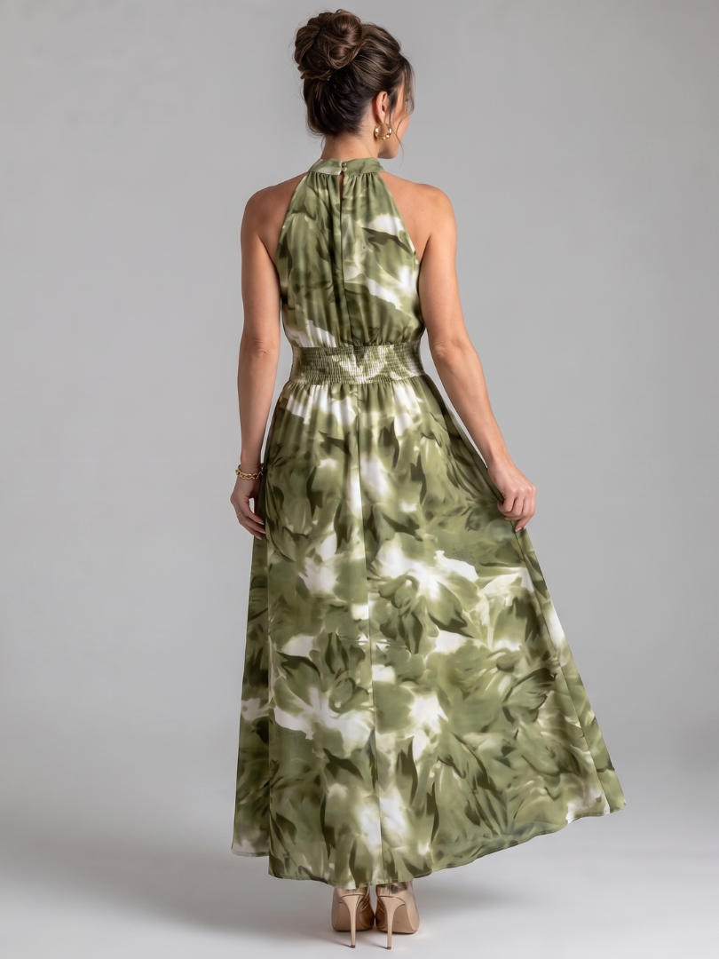 Olivia Gathered Waist Abstract Print Midi Dress